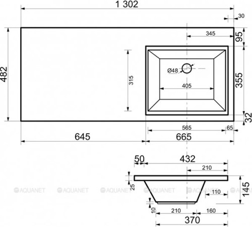 Раковина-столешница Эстет Даллас 130 правая ФР-00002167