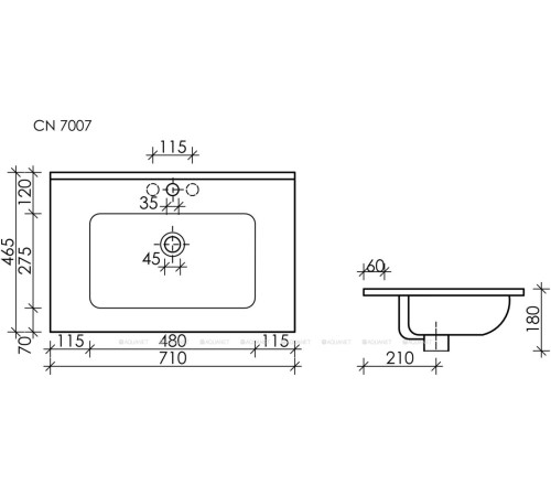 Раковина накладная Ceramica Nova Element 710х465х180 мм прямоугольная CN7007