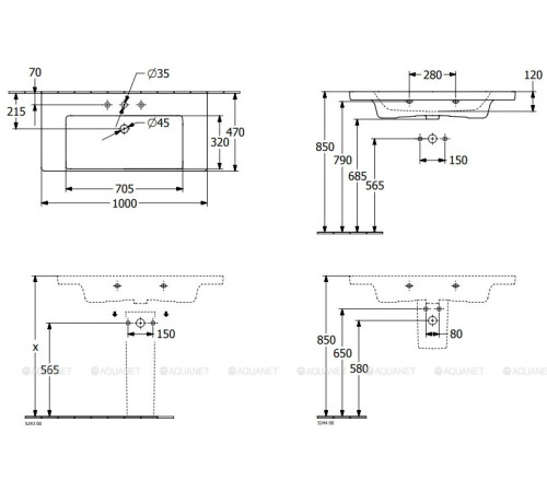 Раковина Villeroy & Boch Subway 3.0 1000x470x165 мм только с тумбой C57000VQ 4A70A501