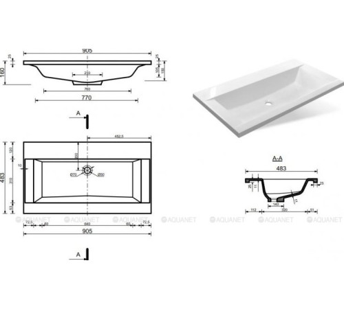 Раковина Эстет Рава 90 900х480 мм с отверстием под смеситель ФР-00002613