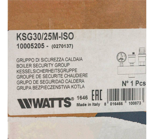 Группа безопасности в теплоизоляции Watts KSG 30/25M-ISO2 3 бар до 200 кВт 10005205