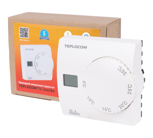 Термостат комнатный TEPLOCOM TS-2AA/8A проводной 250 В 8 А 911