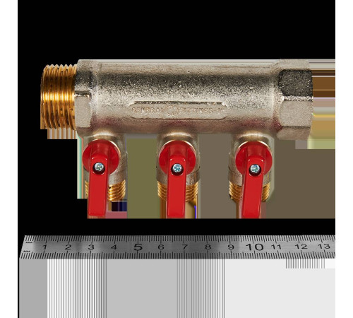 Коллектор с шаровыми кранами STOUT 1 x 1/2 на 3 выхода красные ручки SMB 6200 011203