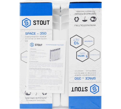 Радиатор биметаллический STOUT Space 350 4 секции боковое подключение RAL 9016 SRB-0310-035004