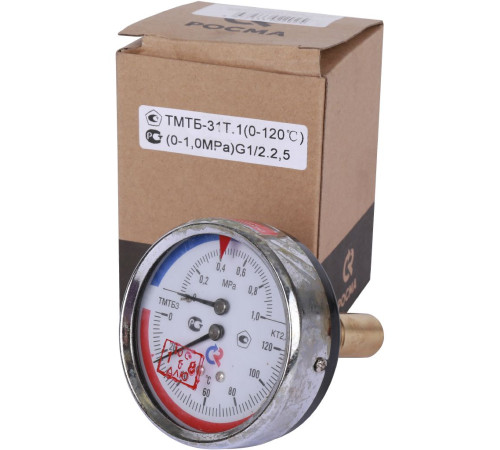 Термоманометр РОСМА ТМТБ-31Т.1 80 мм 1.0 МПа 120 °C G1/2 осевой 00000002292