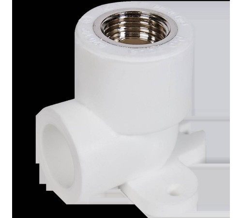 Угольник PRO AQUA PP-R 90° 20 мм x 1/2 ВР с креплением Белый PA28008P