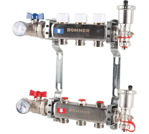 Коллектор из нержавеющей стали в сборе без расходомеров ROMMER 3 выхода RMS-3210-000003