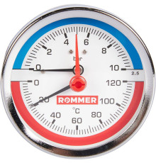 Термоманометр аксиальный ROMMER 80 мм 120 °C 10 бар с запорным клапаном 1/2 RIM-0005-801015