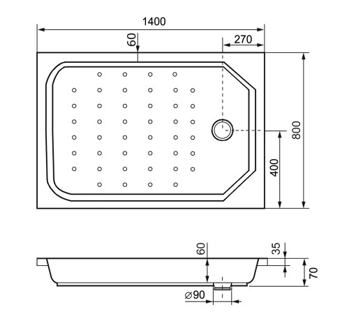 Душевой поддон RGW Style 800x1400 мм сифон 90 мм 16183814-11