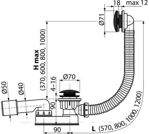 Слив-перелив для ванны Alcaplast A507BLACK-80 Click-Clack черный матовый A507BLACK-80