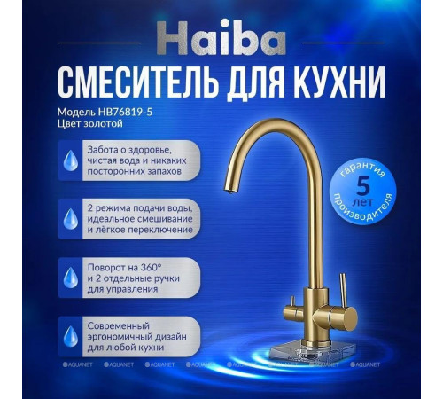 Смеситель для кухни с подключением к фильтру Haiba HB43828-5 золото HB43828-5