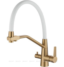 Смеситель для кухни Haiba HB76822-5 с подключением фильтра и гибким изливом белый/золото