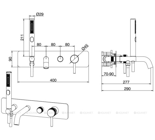 Смеситель для ванны встраиваемый Allen Brau Priority излив 205 мм брашированный никель 5.31006-BN