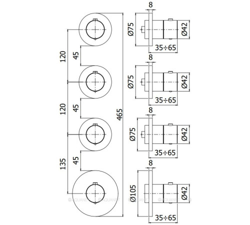 Внешняя часть термостатического смесителя Paffoni Mode на 3 выхода хром MDE019CR