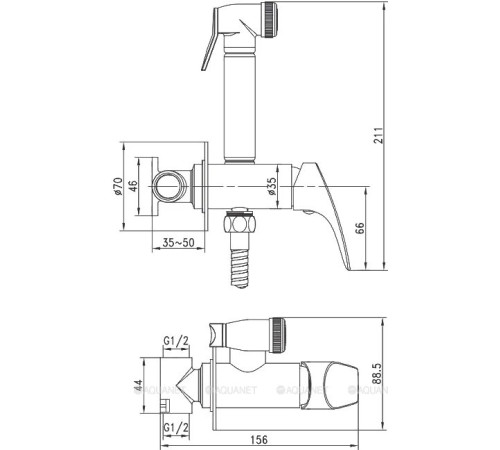 Смеситель встраиваемый с гигиеническим душем Aquanet Atletic хром AF310-52C