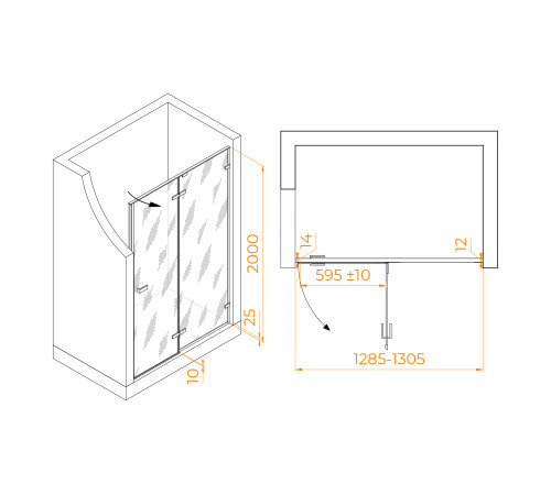 Душевая дверь RGW SV-004B 1300 мм стекло 8 мм прозрачное черный профиль 353200413-24