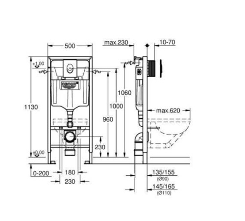 Инсталляция для подвесного унитаза Grohe Rapid SL 3 в 1 с клавишей смыва 38722001