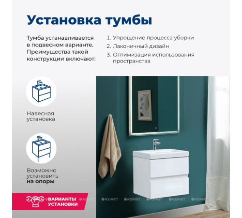 Тумба под раковину Aquanet Беркли 50 белый глянец 00302347