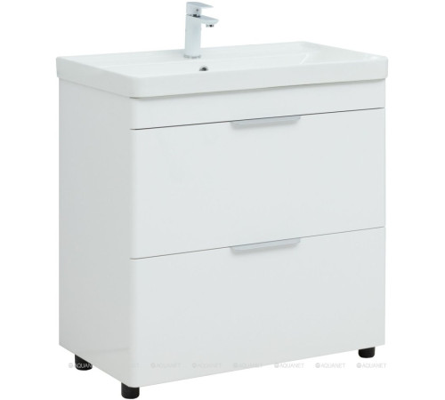 Тумба под раковину Aquanet Ирис new 80 напольная 2 ящика белый глянец 00310154