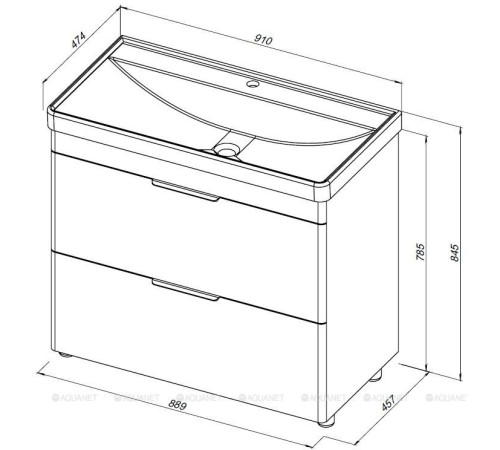 Тумба под раковину Aquanet Ирис new 90 напольная 2 ящика белый глянец 00336309