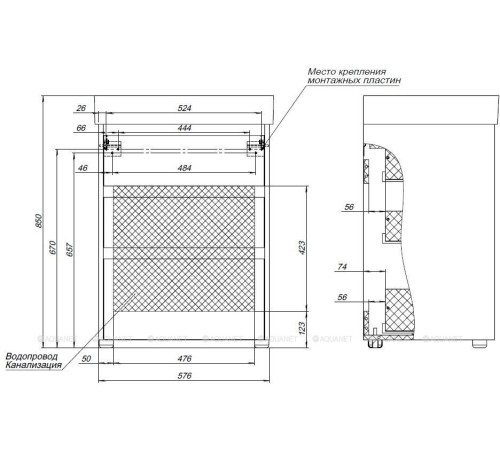 Тумба под раковину Aquanet Nova Lite 60 3 ящика дуб рустикальный 00302471