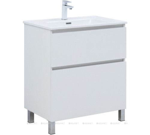Тумба под раковину Aquanet Вега 70 напольная 2 ящика белый глянец 00344122