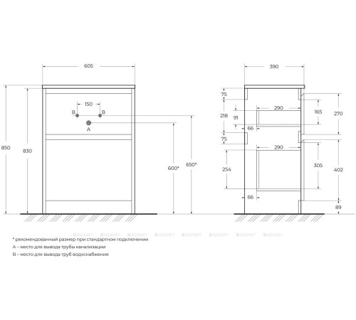 Тумба под раковину напольная BelBagno Kraft 39 600 мм Rovere Tabacco KRAFT39-600/390-2C-PIA-RT