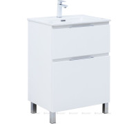 Тумба с раковиной Aquanet Алвита new 60 Flat напольная 2 ящика белый матовый 00345675