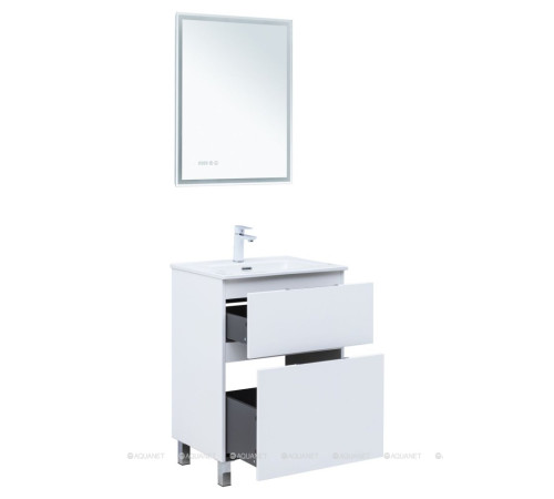 Тумба с раковиной Aquanet Алвита new 60 Flat напольная 2 ящика белый матовый 00345675