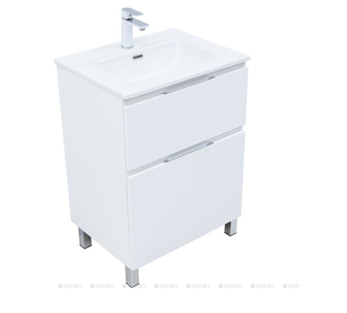 Тумба с раковиной Aquanet Алвита new 60 Flat напольная 2 ящика белый матовый 00345675