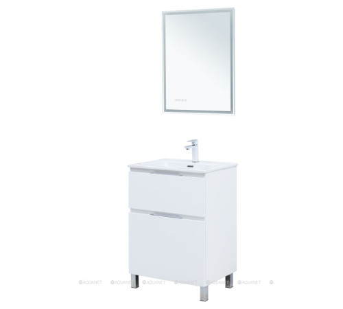 Тумба с раковиной Aquanet Алвита new 60 Flat напольная 2 ящика белый матовый 00345675