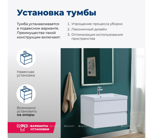 Тумба с раковиной Aquanet Беркли 60 белый глянец 00306357