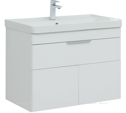 Тумба с раковиной Aquanet Ирис new 80 подвесная 1 ящик 2 фасада белый глянец 00312430
