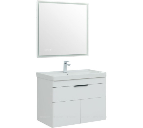 Тумба с раковиной Aquanet Ирис new 80 подвесная 1 ящик 2 фасада белый глянец 00312430
