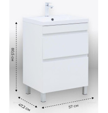 Тумба с раковиной Aquanet Нота New 58 напольная 2 ящика белый глянец 00345796