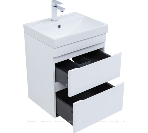 Тумба с раковиной Aquanet Слим 50 подвесная 2 ящика белый сатин 00348175