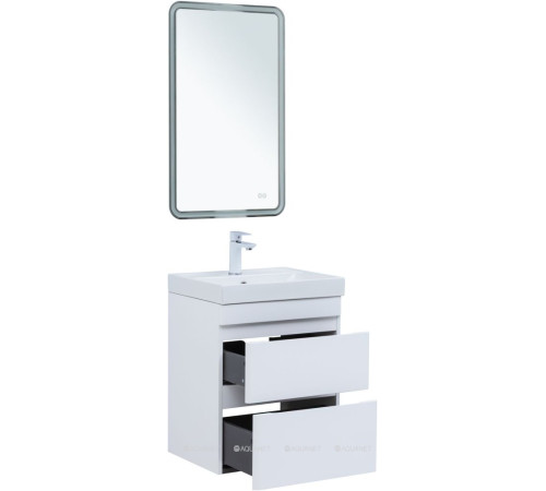 Тумба с раковиной Aquanet Слим 50 подвесная 2 ящика белый сатин 00348175
