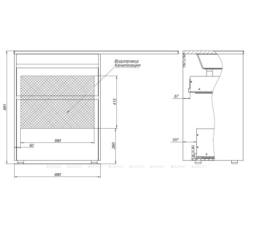 Тумба с раковиной Aquanet Токио 130 L напольная 2 ящика дуб веллингтон 00335589