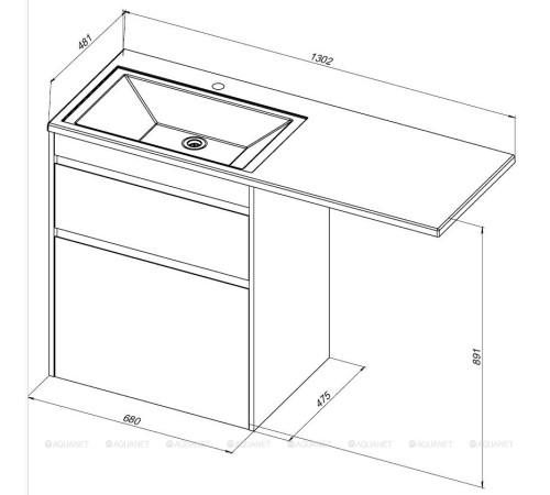 Тумба с раковиной Aquanet Токио 130 R напольная 2 ящика дуб веллингтон 00335590