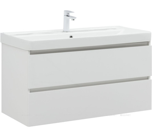 Тумба с раковиной Aquanet Вега 100 2 ящика белый глянец 00328002