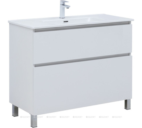 Тумба с раковиной Aquanet Вега 100 Flat напольная 2 ящика белый глянец 00345379