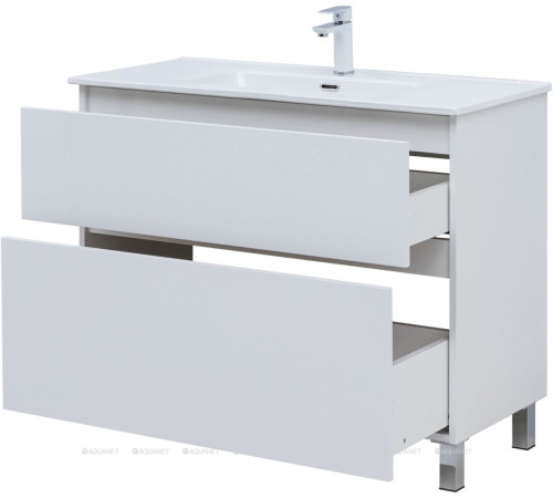 Тумба с раковиной Aquanet Вега 100 Flat напольная 2 ящика белый глянец 00345379