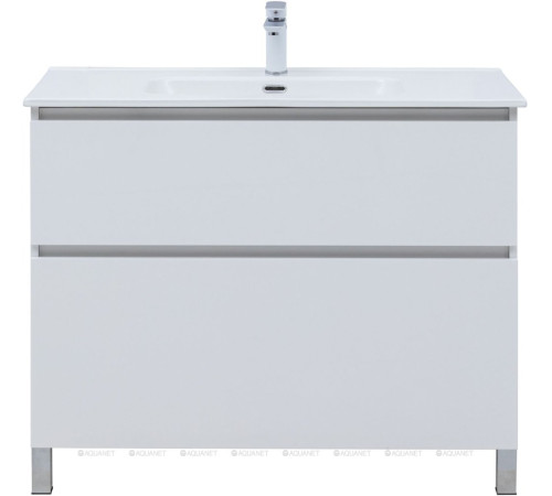 Тумба с раковиной Aquanet Вега 100 Flat напольная 2 ящика белый глянец 00345379