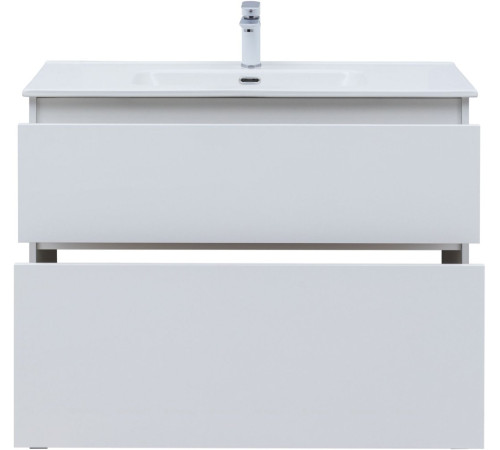 Тумба с раковиной Aquanet Вега 100 Flat напольная 2 ящика белый глянец 00345379