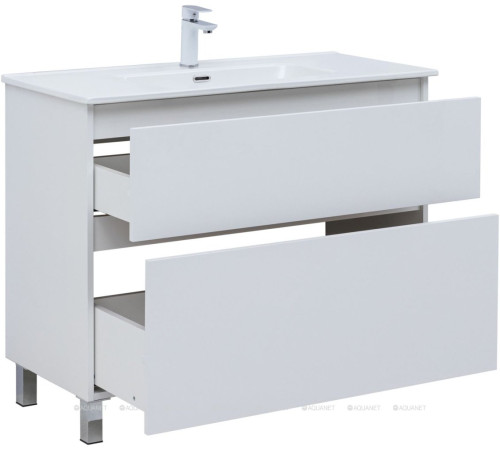 Тумба с раковиной Aquanet Вега 100 Flat напольная 2 ящика белый глянец 00345379