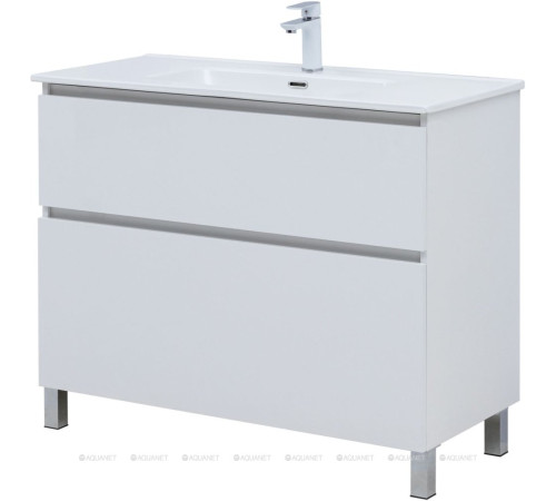 Тумба с раковиной Aquanet Вега 100 Flat напольная 2 ящика белый глянец 00345379