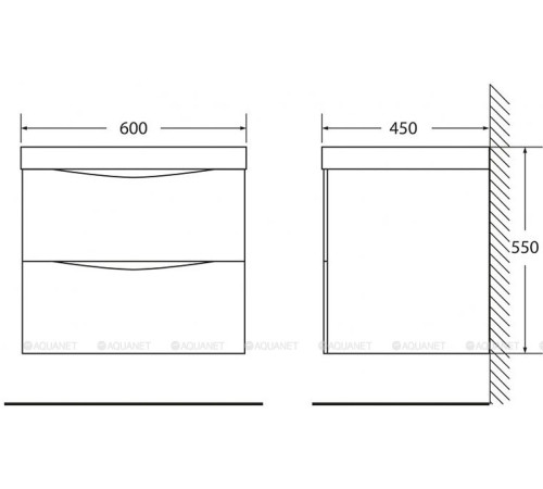 Тумба под раковину BelBagno MARINO-CER 60 см подвесная 2 ящика дуб натуральный серый MARINO-CER-600-2C-SO-RNG-P