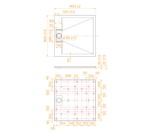 Душевой поддон RGW TUS-W 900x900 мм белый 55370199-01
