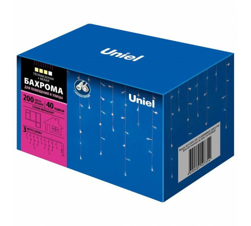 Бахрома световая Uniel ULD-B3010-160/TTK WARM WHITE/WHITE IP44 UL-00003949