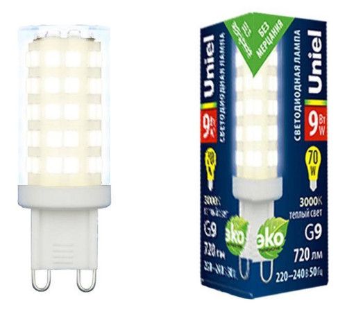 Лампа светодиодная Uniel G9 9Вт 3000K UL-00006488